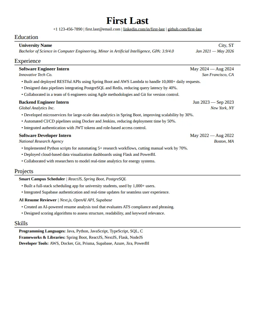 Jake Ryan resume template preview