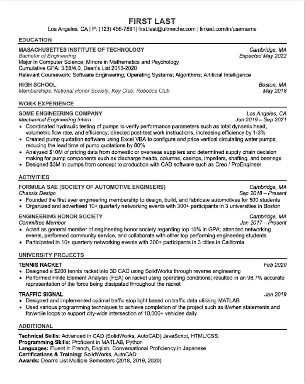 MIT resume template preview